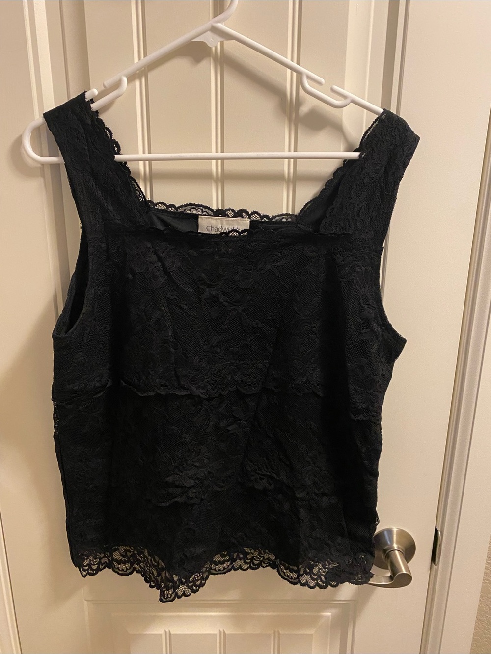 Chadwicks XL Top Black Lace Stretch Tank Blouse Lined Shirt